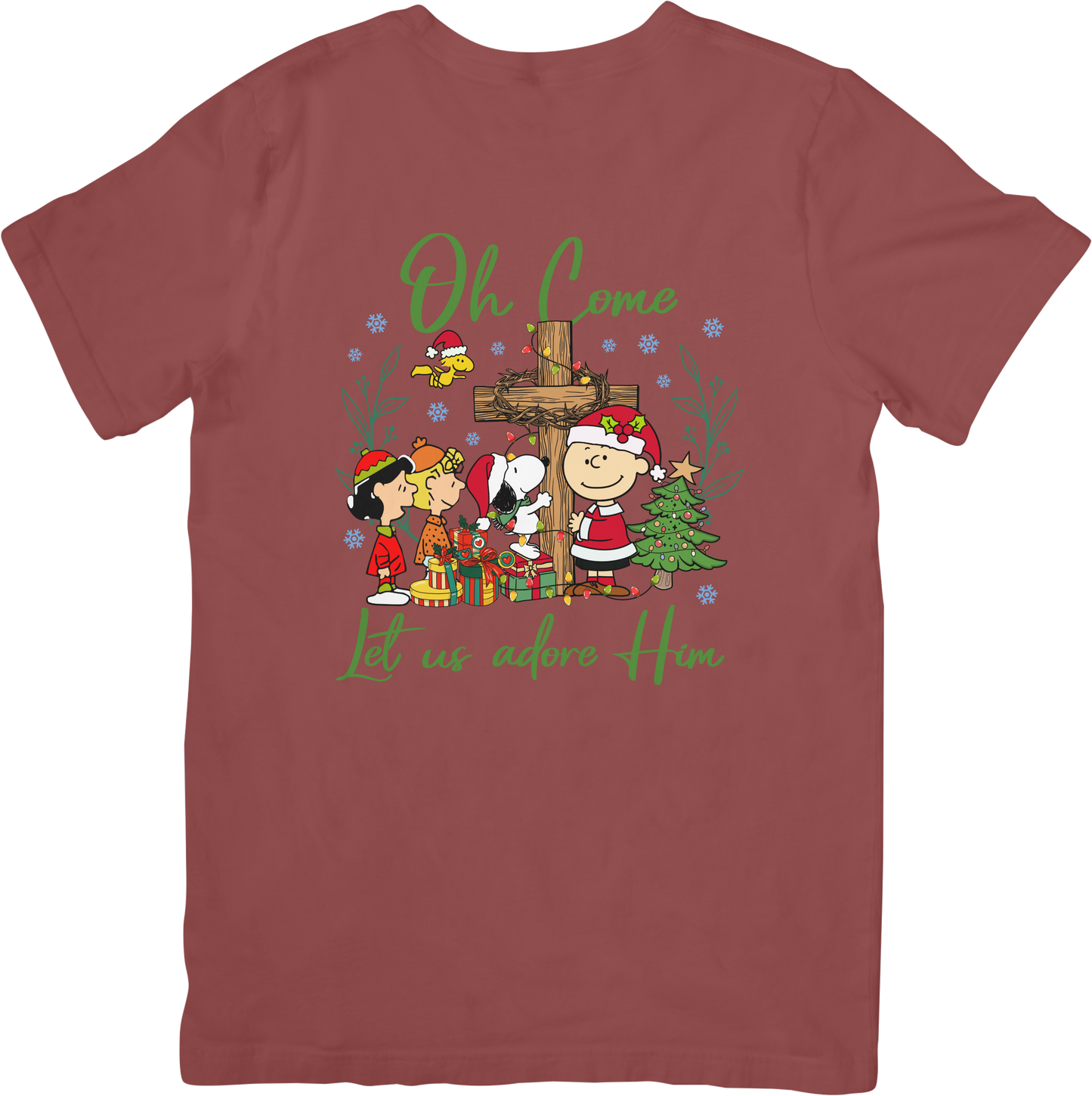 Oh Come Let Us Adore Him Peanuts Christmas Tee