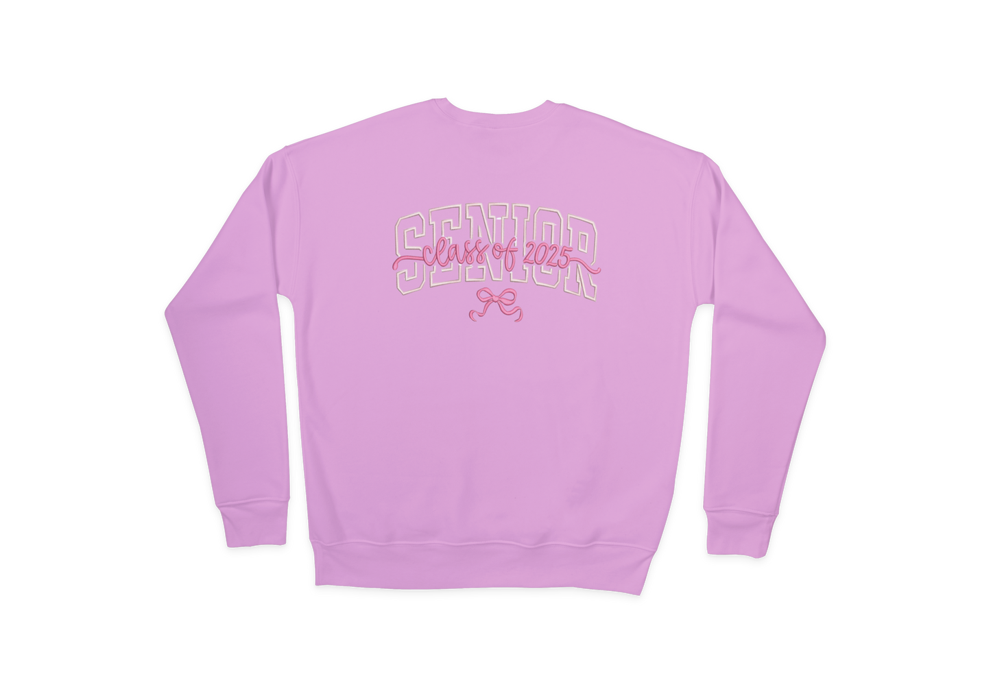 Senior Pink Embroidered Campus Lettering Crewneck