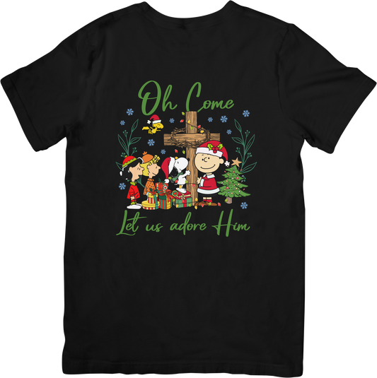 Oh Come Let Us Adore Him Peanuts Christmas Tee
