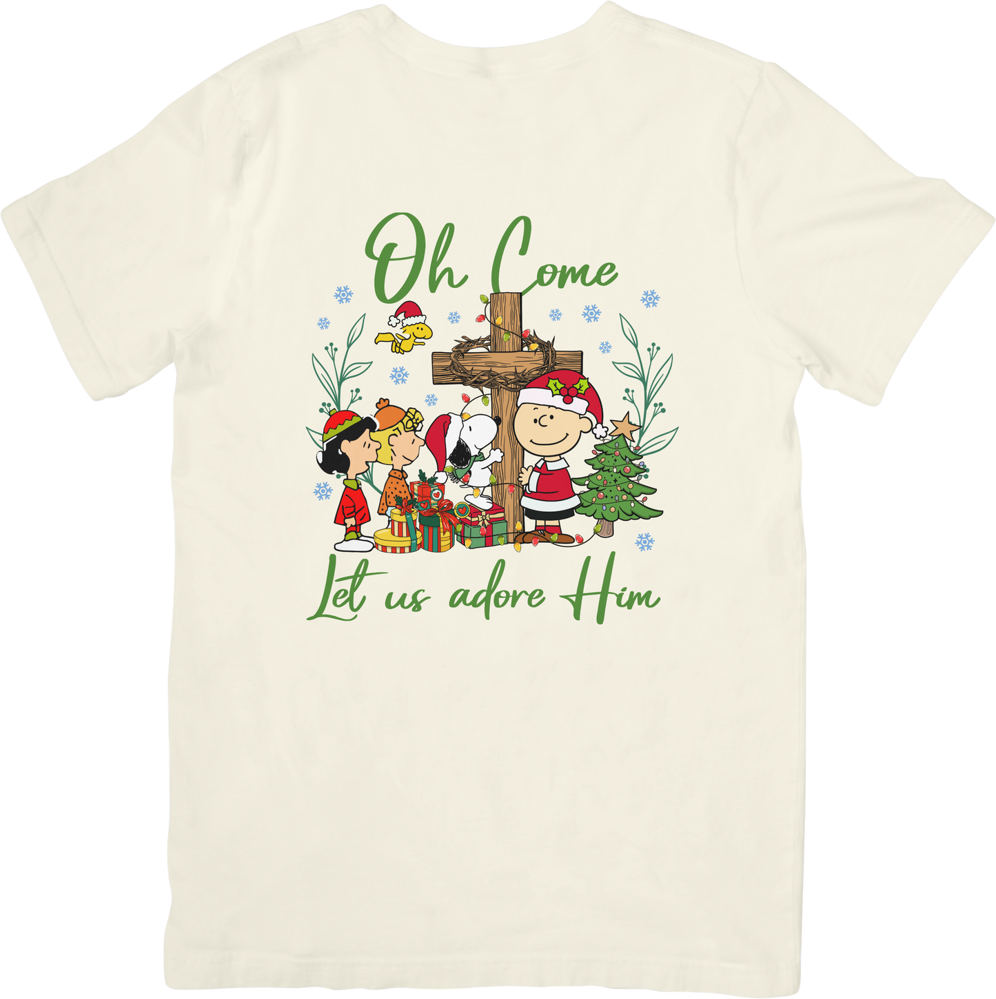 Oh Come Let Us Adore Him Peanuts Christmas Tee