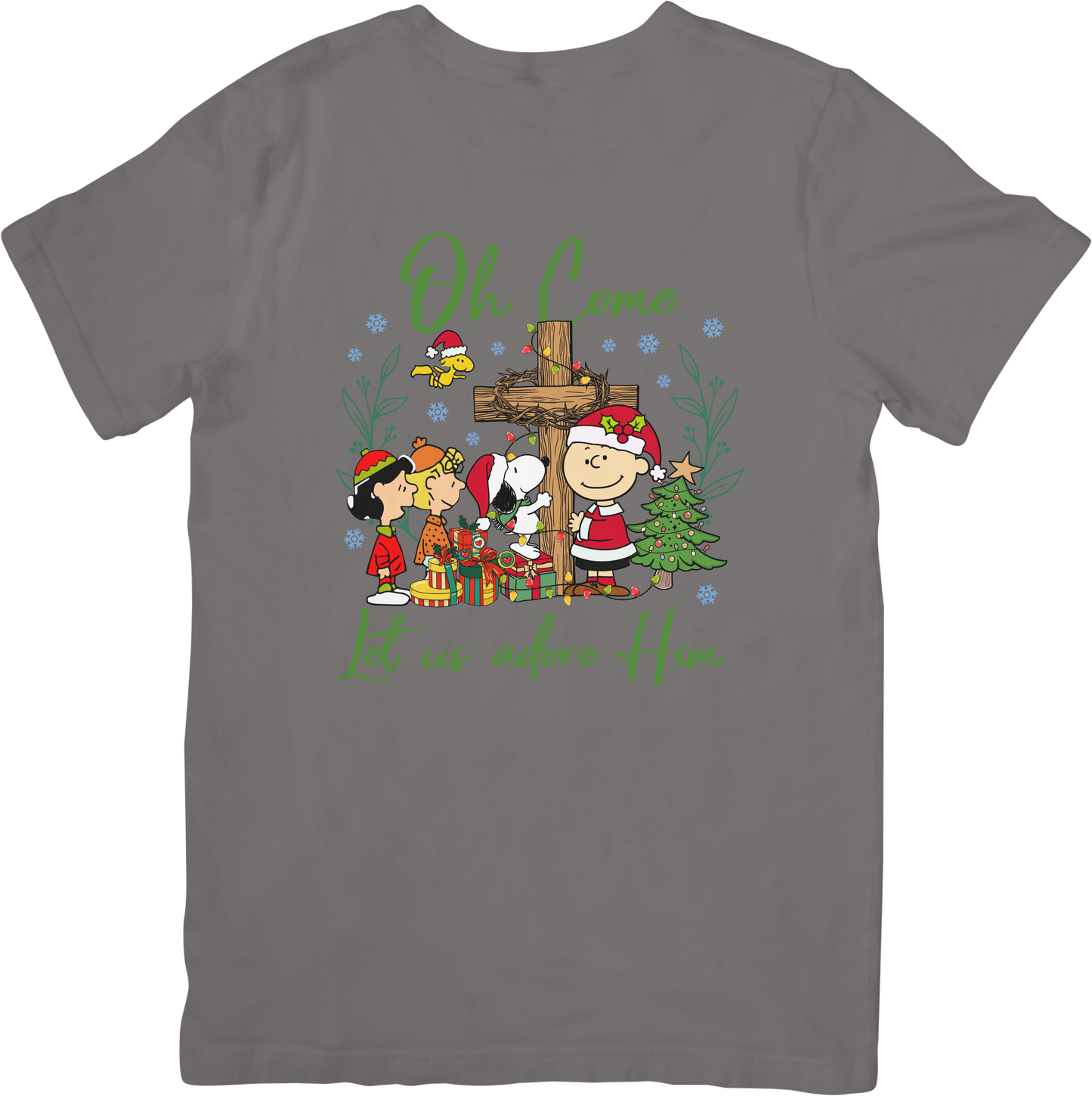 Oh Come Let Us Adore Him Peanuts Christmas Tee