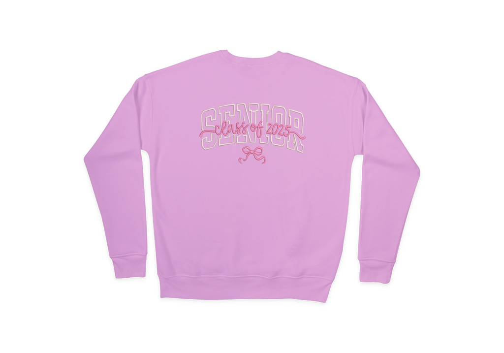 Senior Pink Embroidered Campus Lettering Crewneck