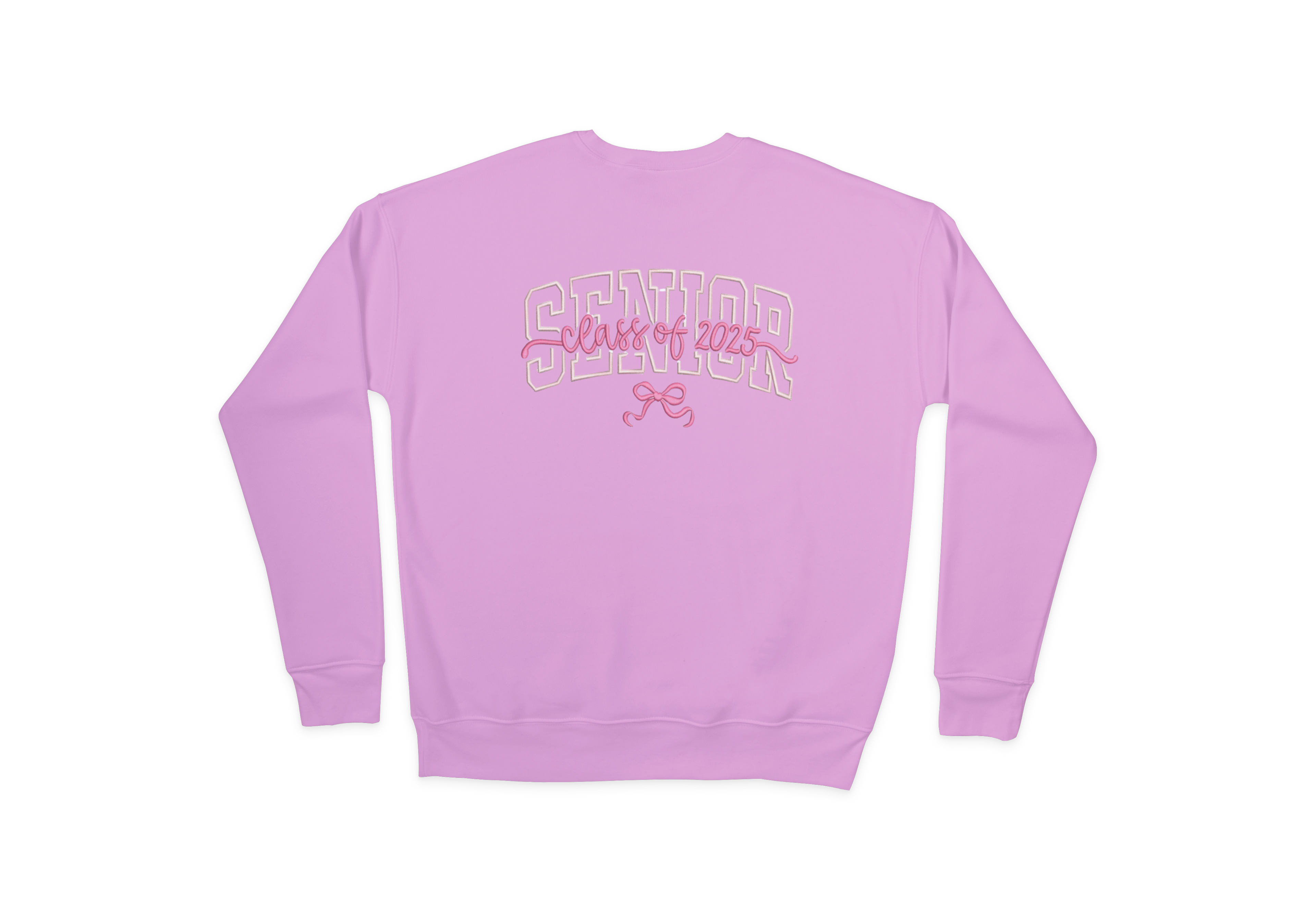 Senior Pink Embroidered Campus Lettering Crewneck