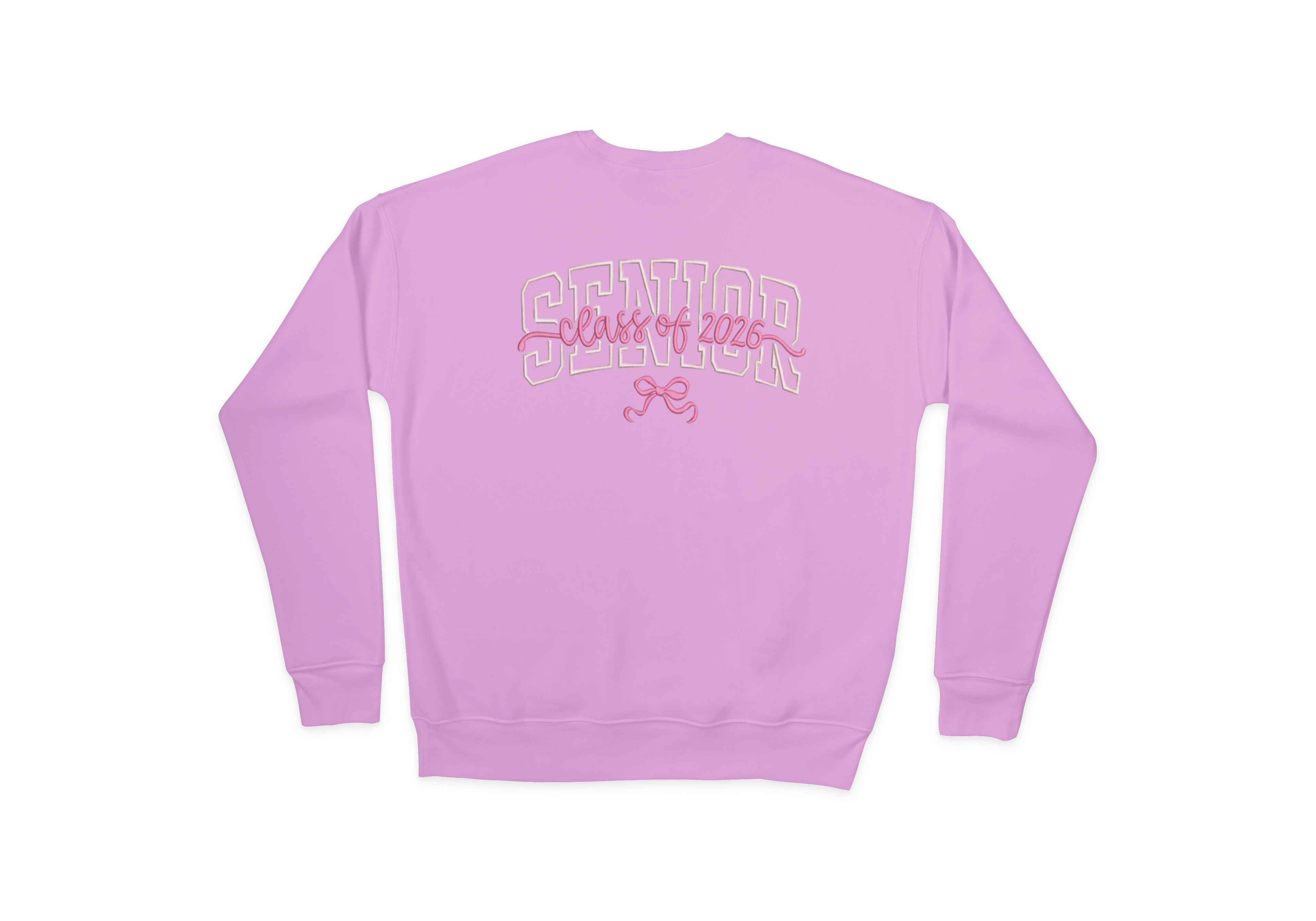Senior Pink Embroidered Campus Lettering Crewneck