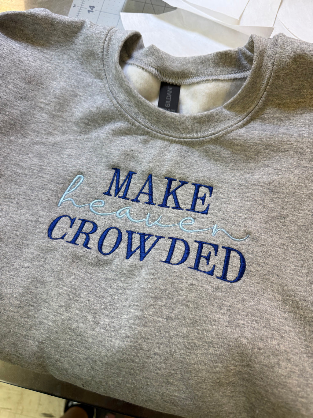 Make Heaven Crowded Embroidered Crew Neck