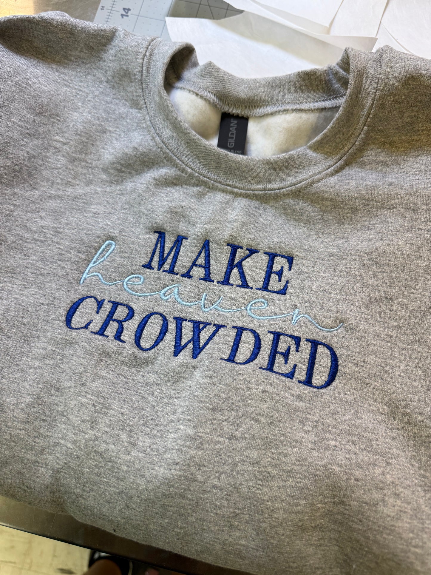 Make Heaven Crowded Embroidered Crew Neck